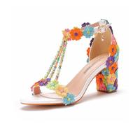 Women's Open Toe Pumps Rhinestone Thick Heel High Heels T-Clip Pumps Women's Sling Pumps Fashion Sexy Female High Heels Party Wedding Dress Shoes Glitter Evening Shoe, Rainbow colour, 6 UK