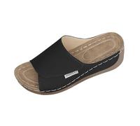 Women's Open Toe Sandals Cool Breathable Shower Sandals Wedge Heel Lightweight Comfortable Beach Slippers Slip On Lazy Slippers Indoor Outdoor Bathroom Beach Black