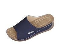 Women's Open Toe Sandals Cool Breathable Shower Sandals Wedge Heel Lightweight Comfortable Beach Slippers Slip On Lazy Slippers Indoor Outdoor Bathroom Beach Dark Blue