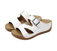 Womens Open Toe Sandals Hollow Out Clogs Mules Shoes Adjustable Buckle Orthopedic Slides with Arch Support Summer Casual Wedge Sandal Ladies Comfortable Sliders Wide Fit Slippers (White, 6.5)