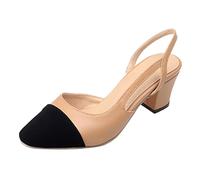 Womens Open Toe Sandals Summer Pointed Thick Heel Shallow Mouth Large Size Color Contrast Sandals