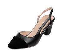 Womens Open Toe Sandals Summer Pointed Thick Heel Shallow Mouth Large Size Color Contrast Sandals