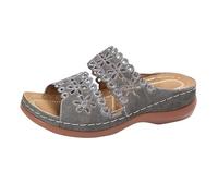Womens Open Toe Slip On Sandals,Womens Wedge Sandals,Wide Fit Wedge Slides Non Slip Walking Slippers,Casual Open Toe Arch Support Beach Slides,Openwork Orthopaedic Retro Style Flip Flops