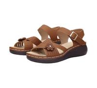 Womens Open Toe Wedge Sandals Adjustable Cross Strap Buckle Platform Slingback Flower Hollow Comfortable Sandal Thick Sole Cushion Shoes Summer Ladies Trendy Casual Beach Outdoor (Brown, 4.5)
