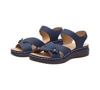 Womens Open Toe Wedge Sandals Adjustable Cross Strap Buckle Platform Slingback Flower Hollow Comfortable Sandal Thick Sole Cushion Shoes Summer Ladies Trendy Casual Beach Outdoor (Navy, 6)
