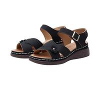 Womens Open Toe Wedge Sandals Adjustable Cross Strap Buckle Platform Slingback Flower Hollow Comfortable Sandal Thick Sole Cushion Shoes Summer Ladies Trendy Casual Beach Outdoor (Black, 7)