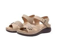Womens Open Toe Wedge Sandals Adjustable Cross Strap Buckle Platform Slingback Flower Hollow Comfortable Sandal Thick Sole Cushion Shoes Summer Ladies Trendy Casual Beach Outdoor (Khaki, 5.5)