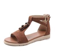 Women's open toe wedge sandals, boho beaded ankle strap flatform sandals, comfortable low wedge casual summer shoes for beach & daily wear,Brown,39