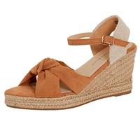 Womens Open Toe Wedge Sandals Espadrille Wedges Strappy Hessian Ankle Wrap Shoes Tan UK 7