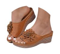 Women's Open Toe Wedge Sandals Wide Fit Wedges Women's Slide Sandals With 3D Decor Open Toe Platform With Breathable Perforations Comfortable Black Sandal Heels Bunion for (Brown,5.5)