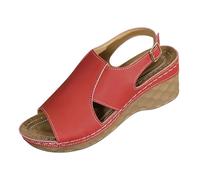 Womens Open Toe Wedge Sandals with Back Strap Buckle Ankle Strap Slingback Platform Wedge Sandals Summer Shoes Trendy (Red, 5.5)