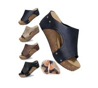 Women's Open Toe Wedge Sandals with Cork Platform and Slip-On Design | Strap upper, open toe, backless entry, padded insole, contoured cork wedge, holidays, beach trips and everyday summer wear