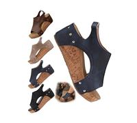 Women's Open Toe Wedge Sandals with Cork Platform and Slip-On Design | Strap upper, open toe, backless entry, padded insole, contoured cork wedge, holidays, beach trips and everyday summer wear