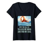Women's Open Water Swimming Into The Sea I Go Soul Quote V-Neck T-Shirt