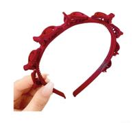 Women's Openwork Braided Headband Made From Durable Plastic Featuring Secure Clip-On Mechanism For Ponytail Bangs Or Decorative Use(Flocked Red)
