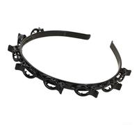 Women's Openwork Braided Headband Made From Durable Plastic Featuring Secure Clip-On Mechanism For Ponytail Bangs Or Decorative Use(Glossy Black)