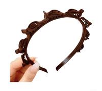 Women's Openwork Braided Headband Made From Durable Plastic Featuring Secure Clip-On Mechanism For Ponytail Bangs Or Decorative Use(Flocked Brown)