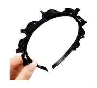 Women's Openwork Braided Headband Made From Durable Plastic Featuring Secure Clip-On Mechanism For Ponytail Bangs Or Decorative Use(Flocked Black)