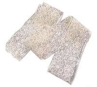 Women's Openwork Floral Lace Scarf with Bow, Korean Style Polyester Ribbon Headscarf for Spring, Adjustable Length 148-154cm, White Hair Accessory for Daily(Beige 4)