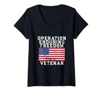Women's Operation Enduring Freedom Veteran - Vintage US Flag V-Neck T-Shirt