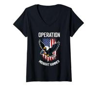 Womens Operation Midnight Hammer Eagle USA Flag Military Pride V-Neck T-Shirt
