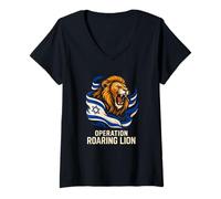Women's Operation Roaring Lion Israel Flag Design Shaagat Aryeh Artw V-Neck T-Shirt