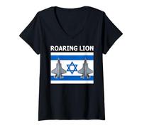 Women's Operation Roaring Lion Israeli Flag Stealth Fighter Jet V-Neck T-Shirt