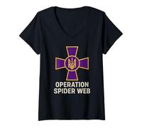 Womens Operation Spider Web Ukraine Heroes Ukrainian Military Cross V-Neck T-Shirt
