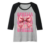 Womens Ophelia Name Coquette Bow Aesthetic for Women Girls Raglan Baseball Tee