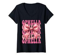 Womens Ophelia Name Coquette Bow Aesthetic for Women Girls V-Neck T-Shirt