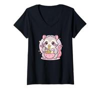 Womens Opossum Eating Ramen Kawaii Japanese Food Men Women Kids V-Neck T-Shirt