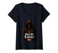 Womens Ora Et Labora - Christian Catholic V-Neck T-Shirt