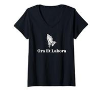 Womens Ora Et Labora - Christian Catholic V-Neck T-Shirt