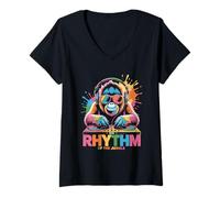 Womens Orang Utan Monkey DJ Turntables EDM Synthesizer Rave Music V-Neck T-Shirt