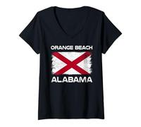 Women's Orange Beach Alabama Flag Distressed V-Neck T-Shirt