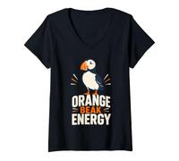 Women's Orange Beak Energy Atlantic Puffin Bird V-Neck T-Shirt