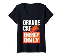 Women's Orange Cat Energy Only Cat Mom Humor V-Neck T-Shirt