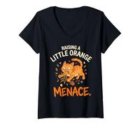 Women's Orange Cat Mom Raising A Little Orange Menace V-Neck T-Shirt