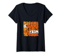 Women's Orange Color Diamonds Don't Run from Pressure Orange V-Neck T-Shirt