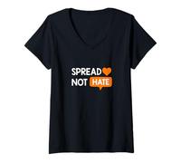 Women's Orange Color Love Not Hate Orange Graphic V-Neck T-Shirt