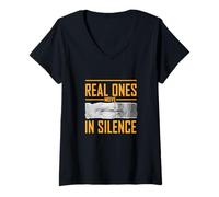 Women's Orange Color Real Ones Move in Silence Orange Graphic V-Neck T-Shirt