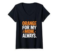 Women's Orange for My Mom Always Leukemia Ribbon Support V-Neck T-Shirt