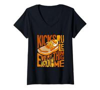 Women's Orange Kicks Rule Everything Around Me Orange Graphic V-Neck T-Shirt