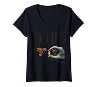 Womens Orange Pill Me crypto invest hodl blockchain future bitcoin V-Neck T-Shirt