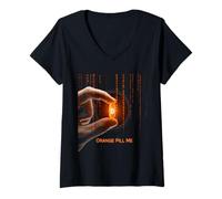 Womens Orange Pill Me crypto invest hodl blockchain future bitcoin V-Neck T-Shirt