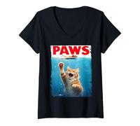 Women's Orange Tabby Cat Paws Parody - Cat Chasing Mouse Cat Lovers V-Neck T-Shirt