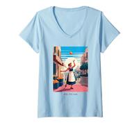 Womens Orange Woman Sun Italy Market Joy Energy Citrus V-Neck T-Shirt