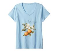 Womens Orange You Glad We Met Citrus Floral Design V-Neck T-Shirt