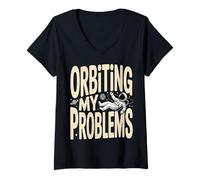 Women's Orbiting My Problems Funny Astronaut Space V-Neck T-Shirt