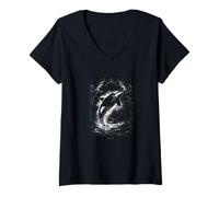 Women's Orca Mystical Ocean and Whale Splash V-Neck T-Shirt
